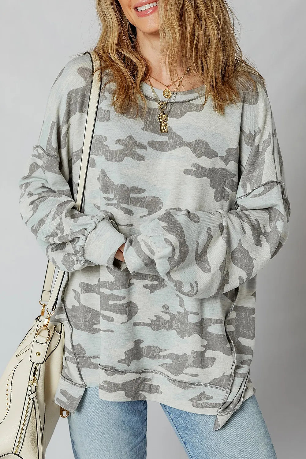Camouflage Long Sleeve Sweatshirt OutfitFlow