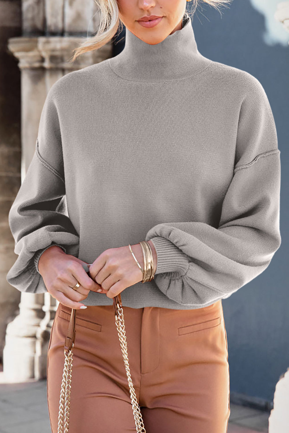 Outfit Flow - Mock Neck Dropped Shoulder Sweater