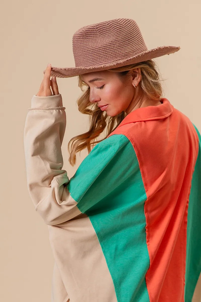 BiBi Colorblock Exposed Seam French Terry Sweatshirt OutfitFlow