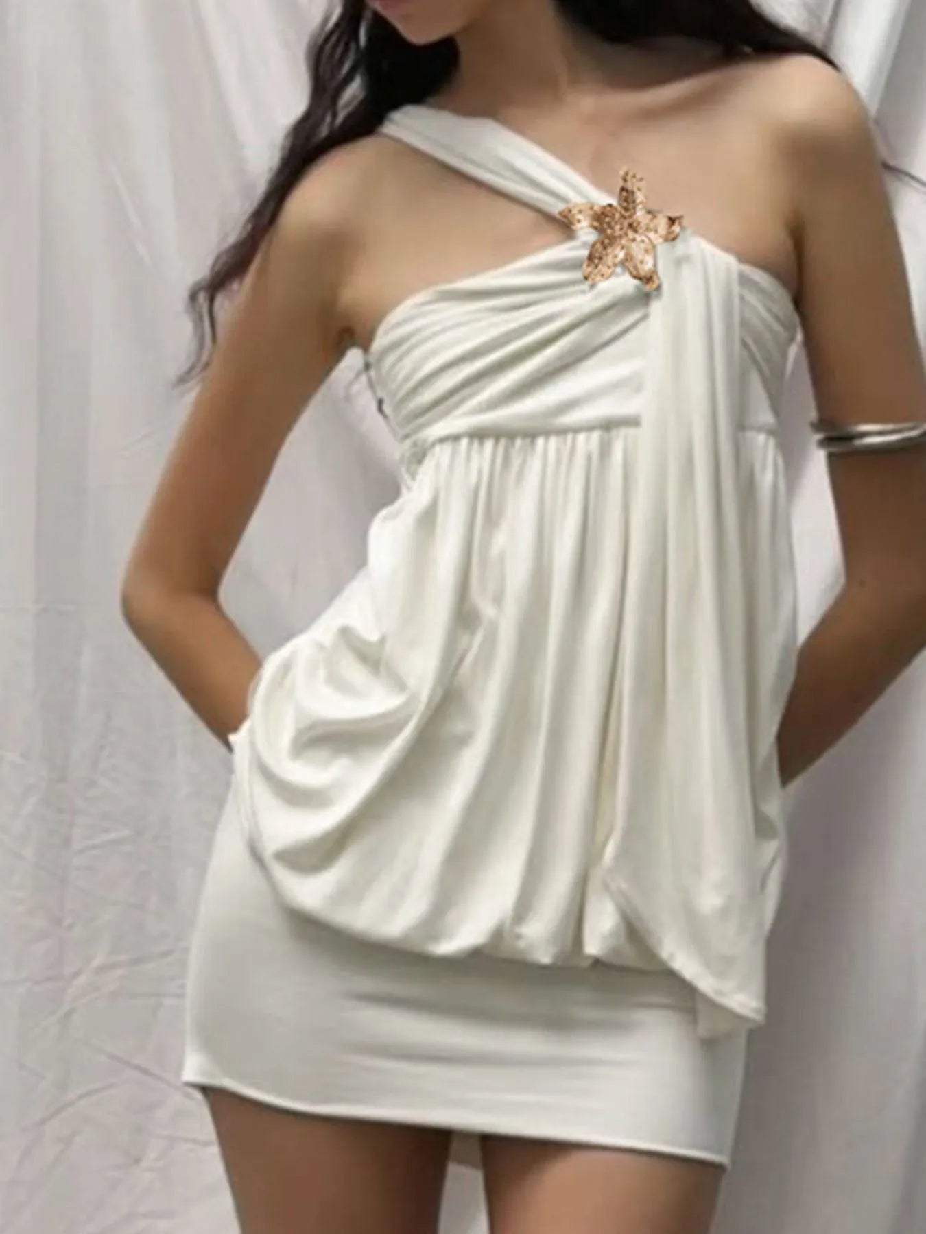 Ruched One-Shoulder Mini Dress OutfitFlow