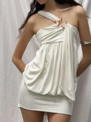 Ruched One-Shoulder Mini Dress OutfitFlow