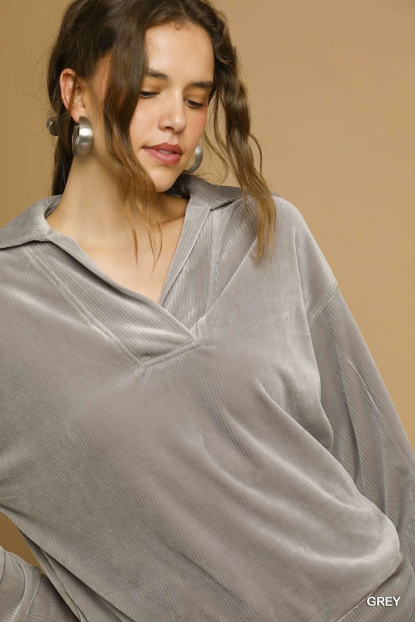 Umgee Soft Thermal Collared Long Sleeve Top OutfitFlow