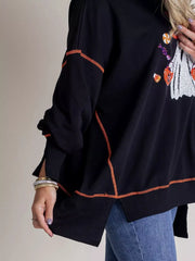 Halloween Ghost Sequin Exposed Seam Sweatshirt OutfitFlow