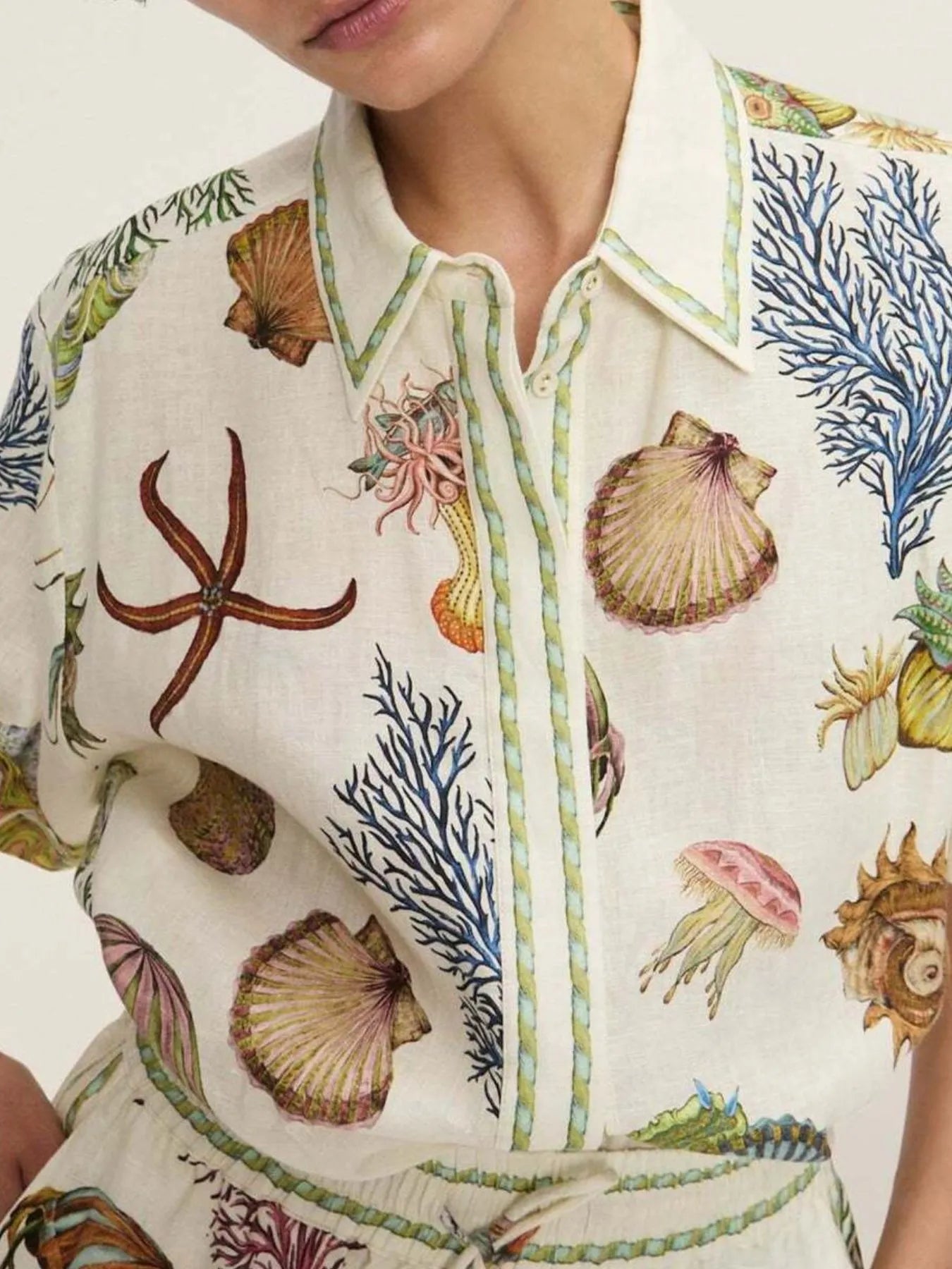 Printed Button Up Shirt and Shorts Set OutfitFlow