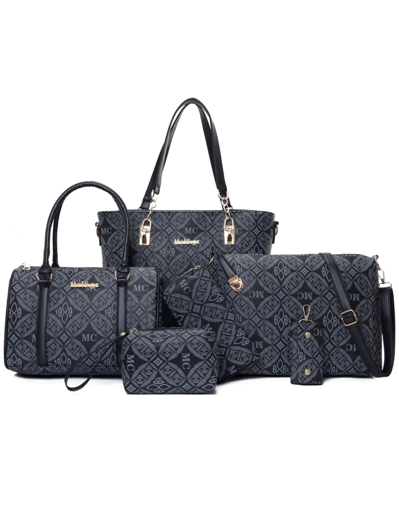 6-Piece Geometric Pattern Bag Set OutfitFlow
