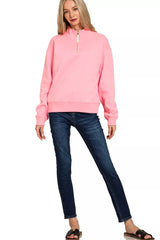 Zenana Fleece Half Zip Sweatshirt Trendsi