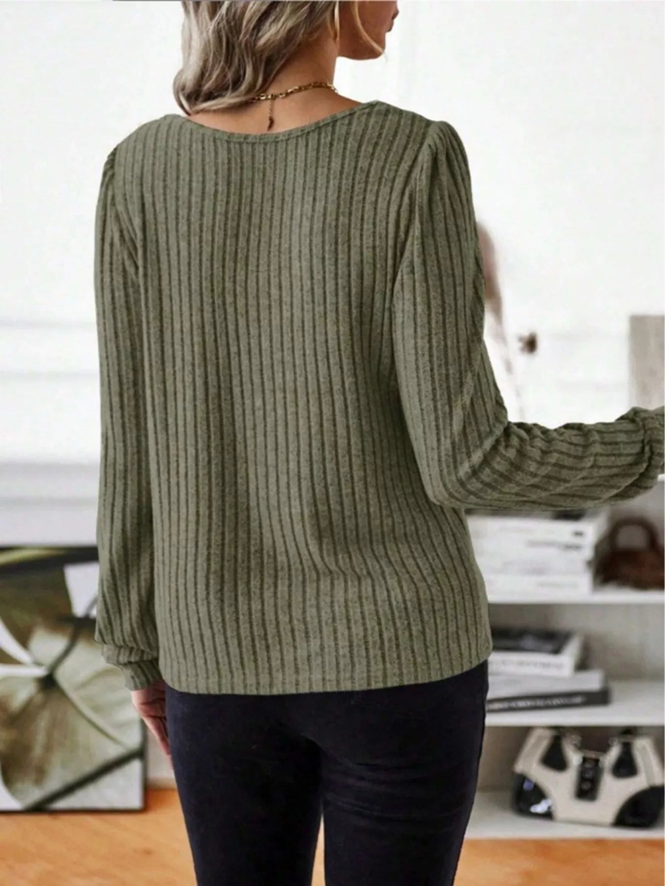 Ribbed Knit Long Sleeve T-Shirt OutfitFlow