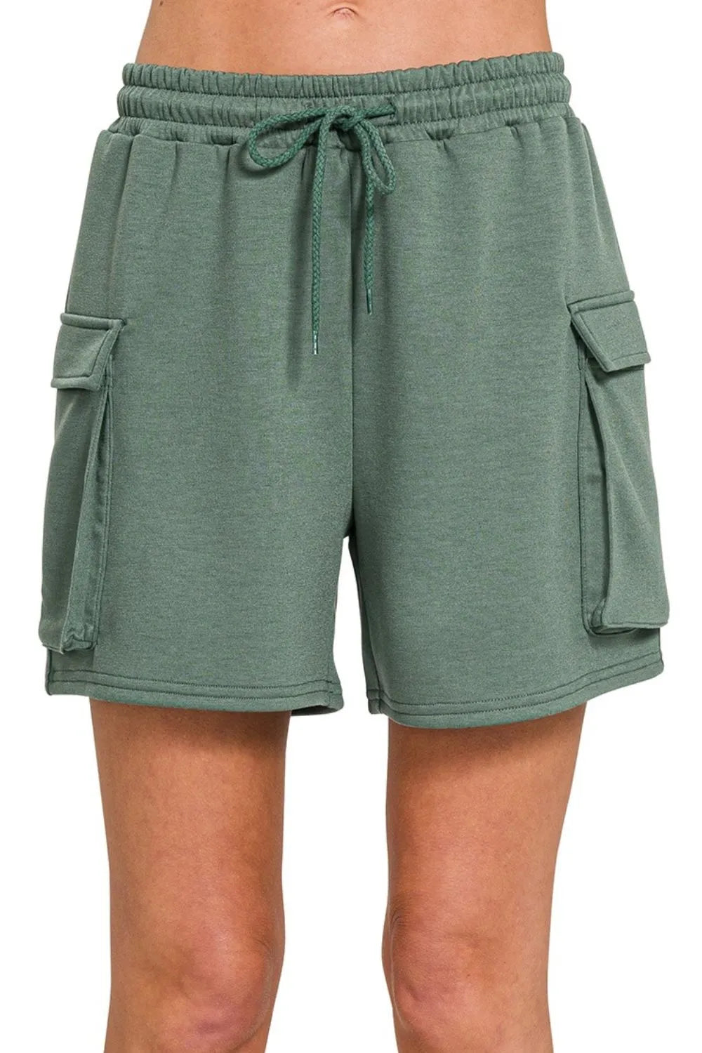 Zenana Scuba Thigh Pocket Shorts OutfitFlow
