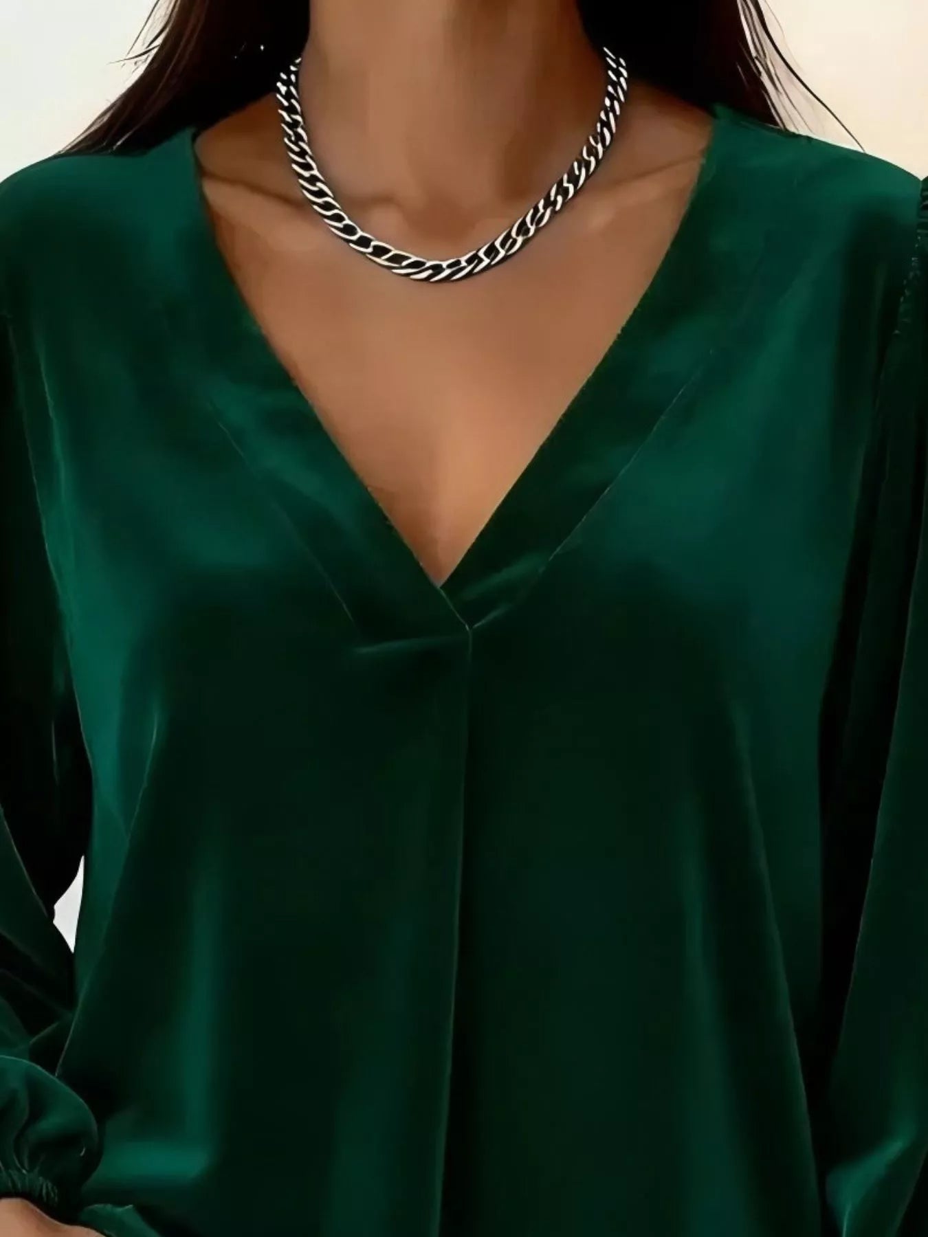 Full Size Velvet V-Neck Long Sleeve Blouse Plus Size OutfitFlow
