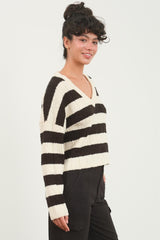 Outfit Flow - HYFVE Contrast Striped Cropped V-Neck Sweater