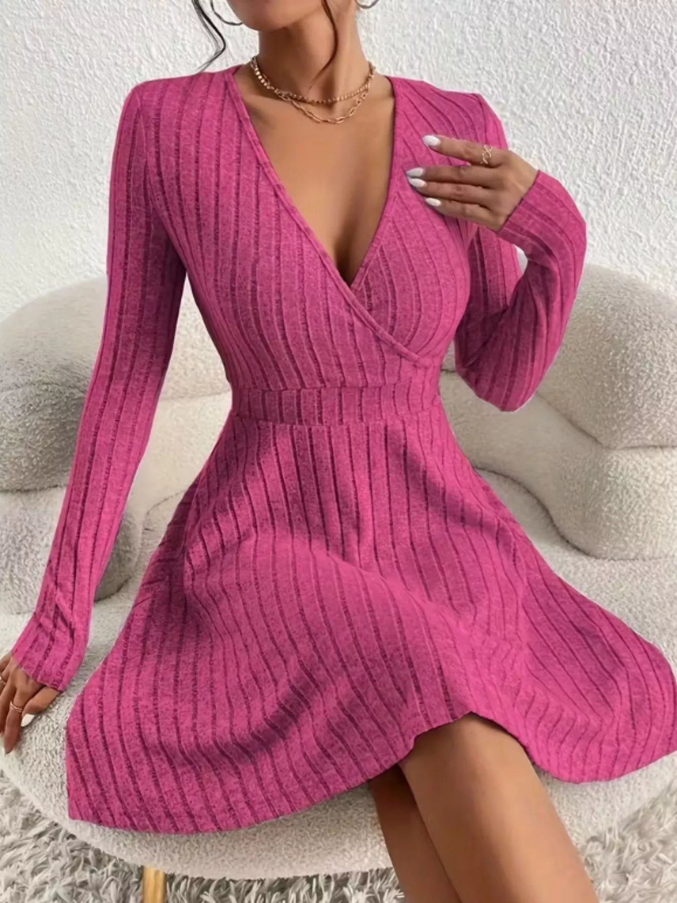 Ribbed Knit Wrap Mini Dress OutfitFlow