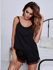 Outfit Flow - Gathered Detail Spliced Mesh Sleeveless Top and Shorts Lounge Set