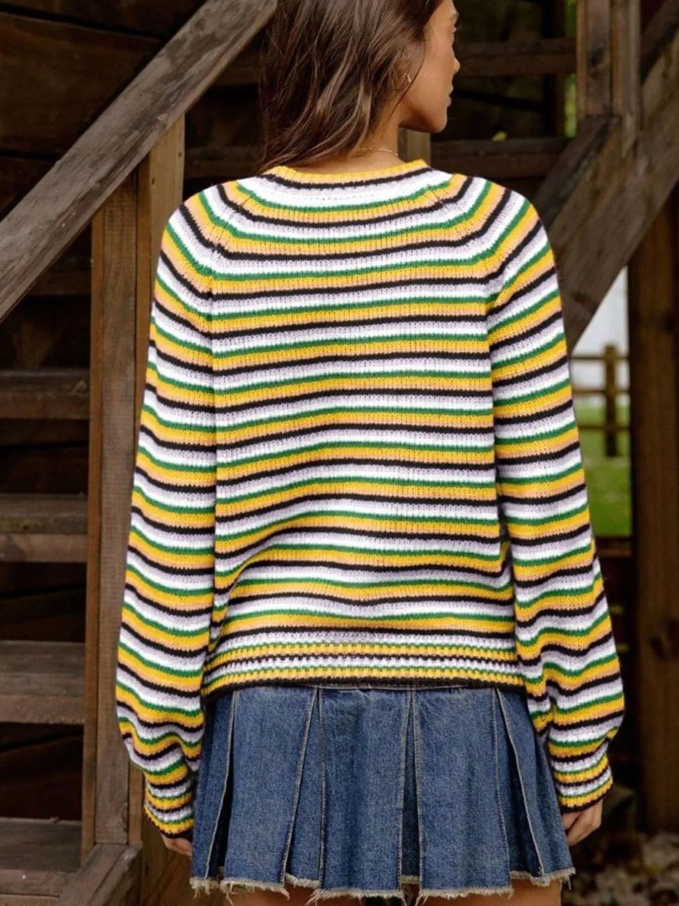 Rainbow Striped Pullover Sweater OutfitFlow
