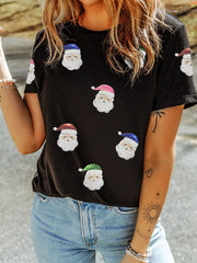 Christmas Santa Sequin Short Sleeve T Shirt OutfitFlow
