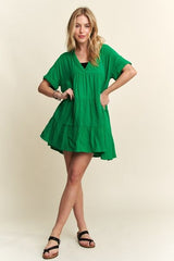 ADORA Tiered Notched Short Sleeve Dress OutfitFlow