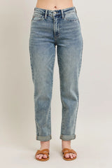 Judy Blue Full Size Hw Vintage Wash Double Roll Cuff Bf Jeans Plus Size MD OutfitFlow