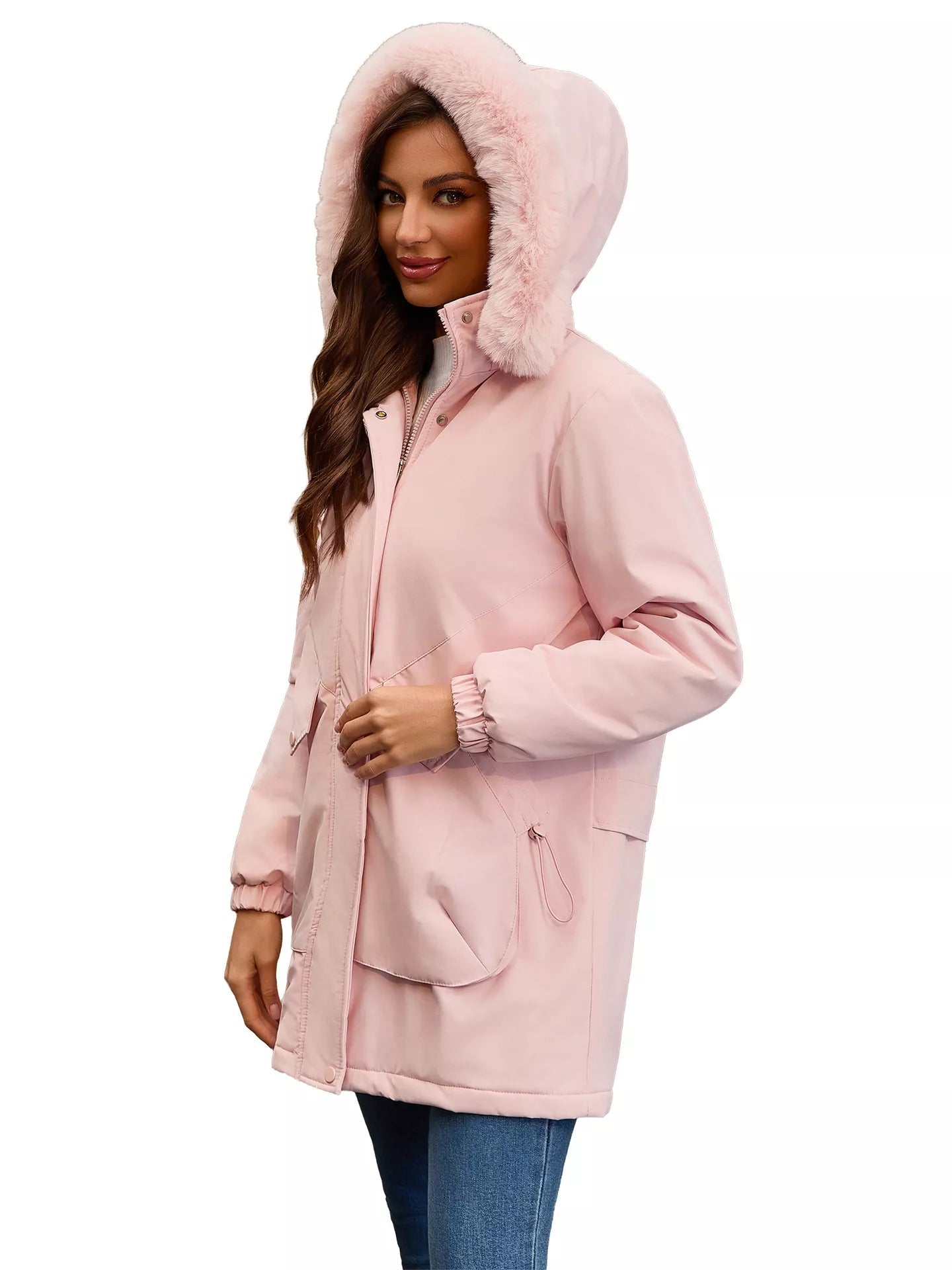 Full Size Fur Hooded Warm Winter Parka Outerwear Plus Size OutfitFlow