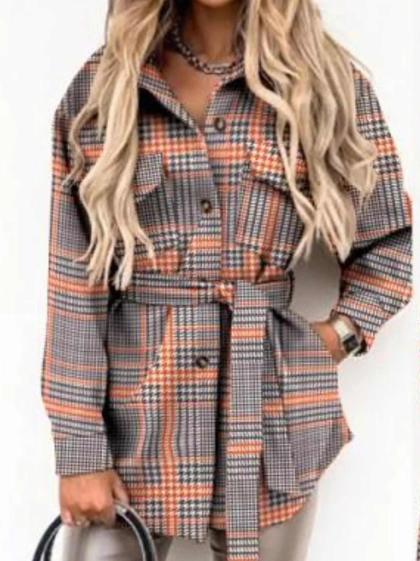Button Up Long Sleeve Plaid Outerwear Trendsi