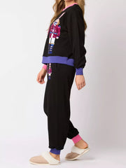 Nutcracker Contrast Trim Sweatshirt and Pants Set OutfitFlow