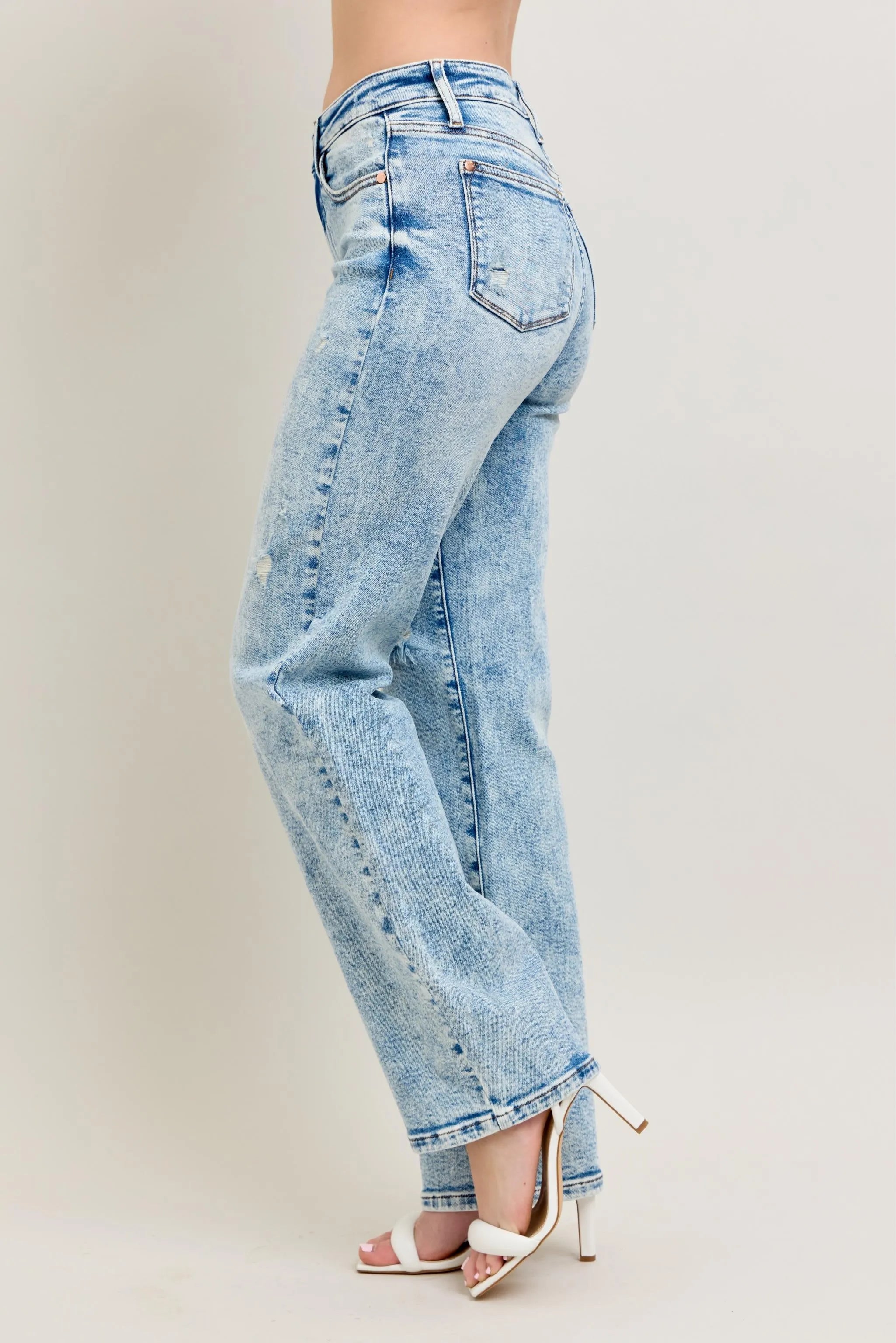Judy Blue Full Size Hw Mineral Wash Destroy 90's Straight Jeans Plus Size OutfitFlow