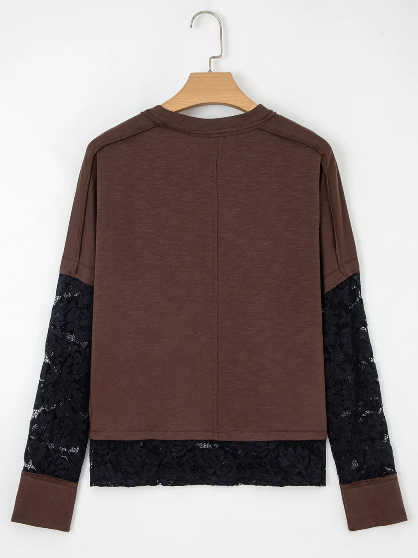 Sheer Lace Patchwork Casual Long Sleeve Top OutfitFlow
