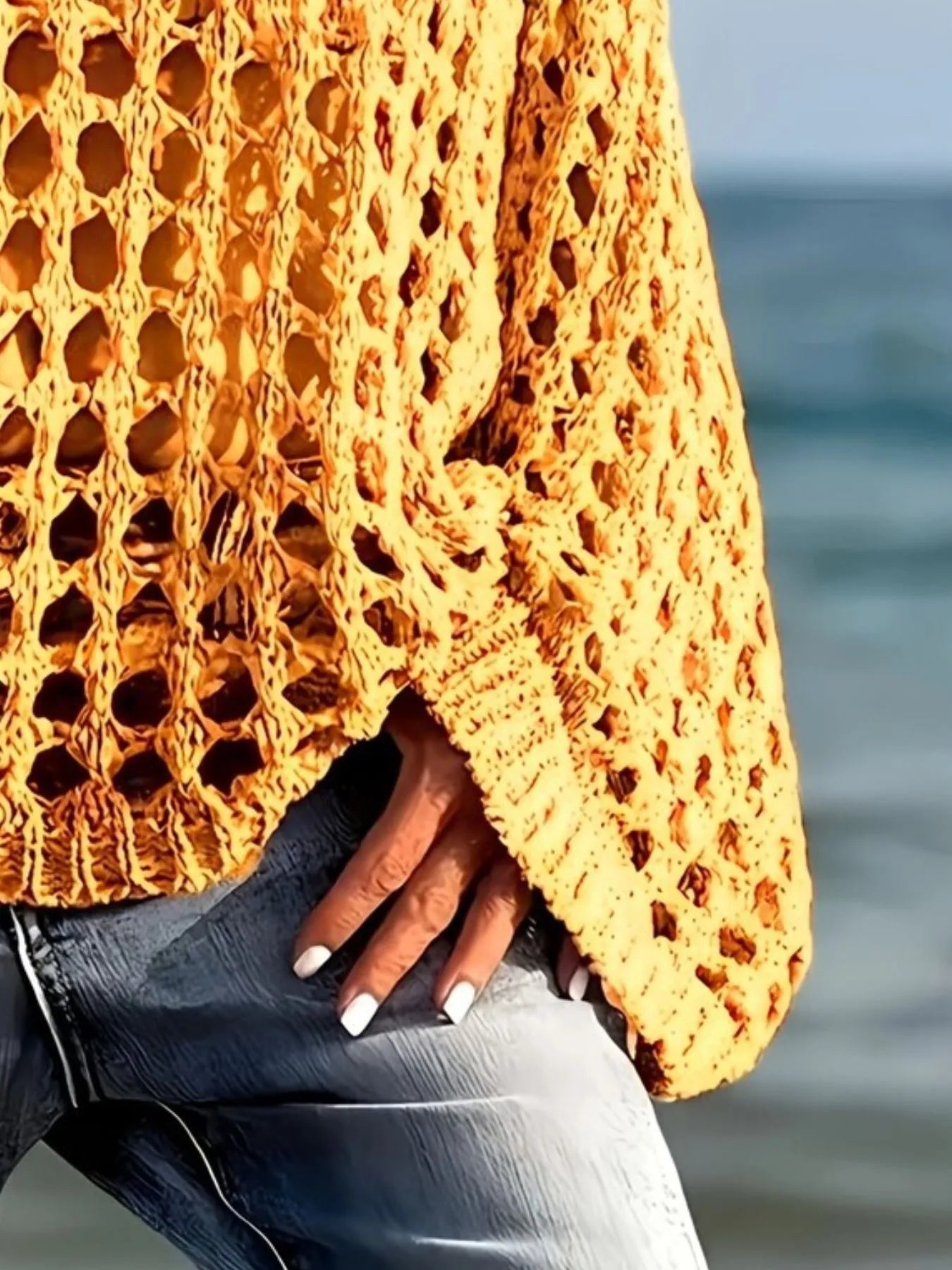 Crochet Long Sleeve Knit Cover Up OutfitFlow