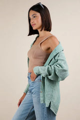 VERY J Mineral Washed Gauze Button Down Shirt OutfitFlow
