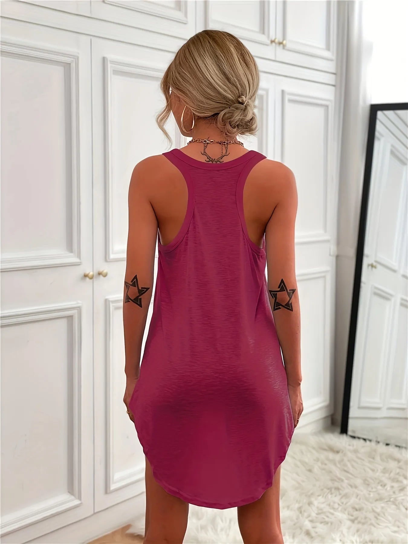 Casual Tank Mini Dress with Curved Hem OutfitFlow