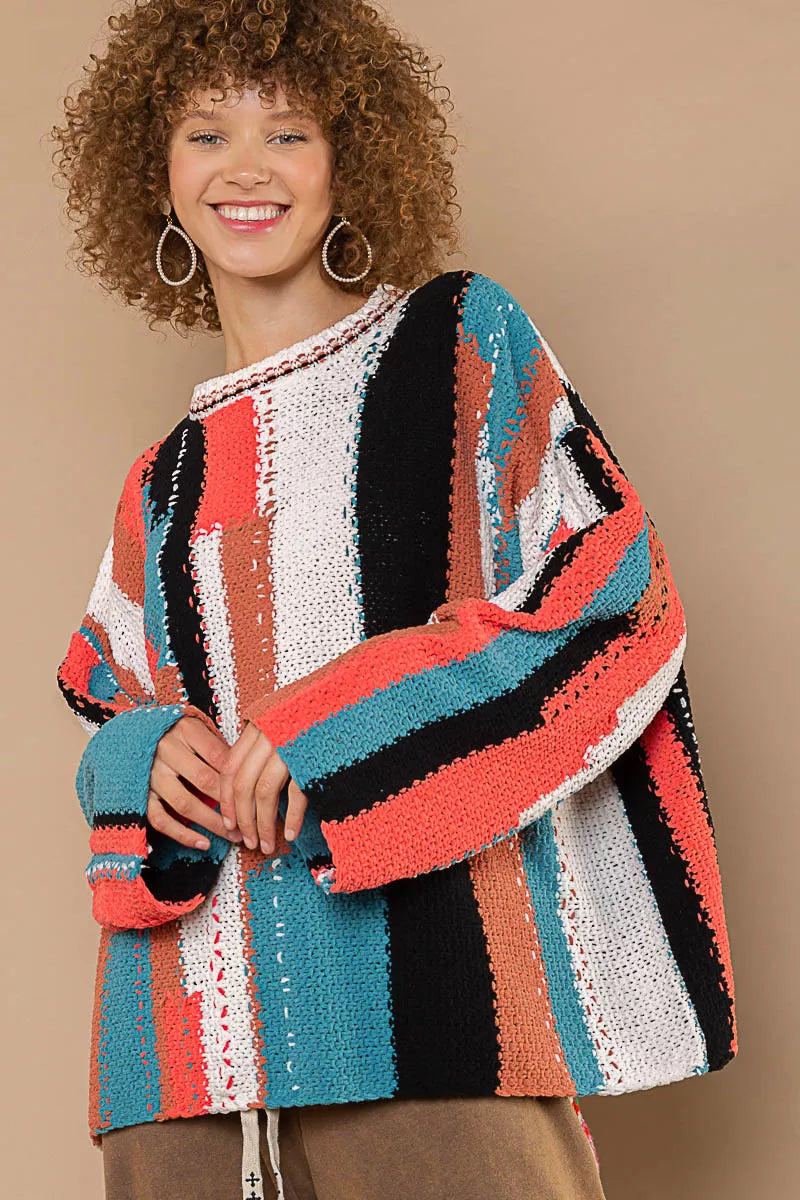 POL Color Block Round Neck Oversized Sweater OutfitFlow