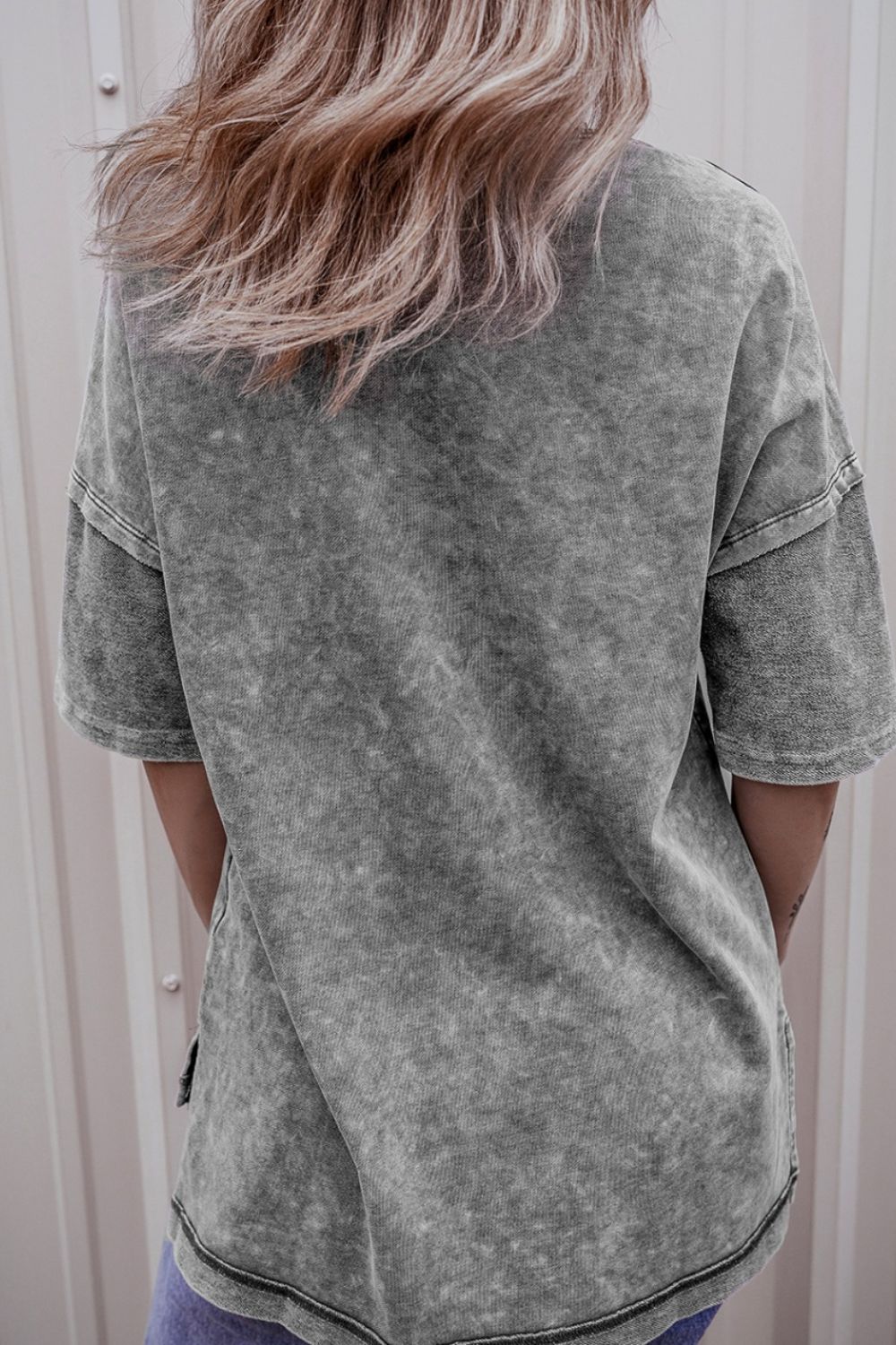 Mineral Wash Drop Shoulder Round Neck T-Shirt OutfitFlow