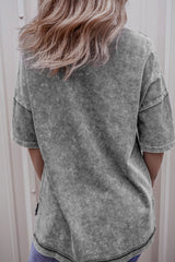 Mineral Wash Drop Shoulder Round Neck T-Shirt OutfitFlow