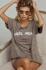 BiBi Washed Laser Cut Detail Cool Mom Print Top OutfitFlow