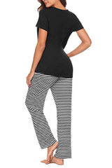 Outfit Flow - Pocketed Short Sleeve Top and Striped Pants Lounge Set