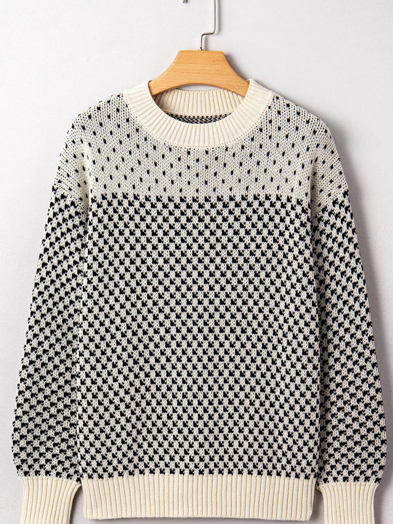 Contrast Color Pattern Lantern Sleeve Sweater OutfitFlow
