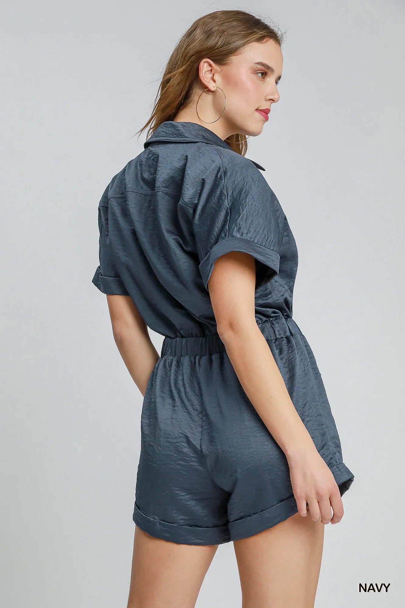 Umgee Button Down Charmeuse Romper Trendsi