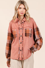 Mittoshop Button Down Contrast Plaid Patchwork Shacket