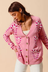 SO ME Christmas Candy Cane Button Front Sweater Cardigan OutfitFlow