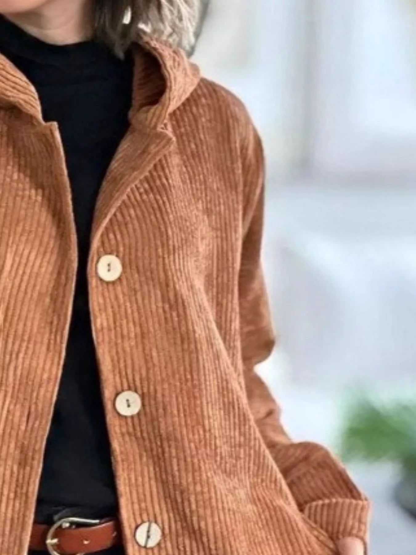 Full Size Corduroy Hooded Button-Up Jacket Plus Size OutfitFlow