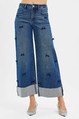 RISEN High Rise Crop Wide Leg Ribbon Detail Jeans OutfitFlow