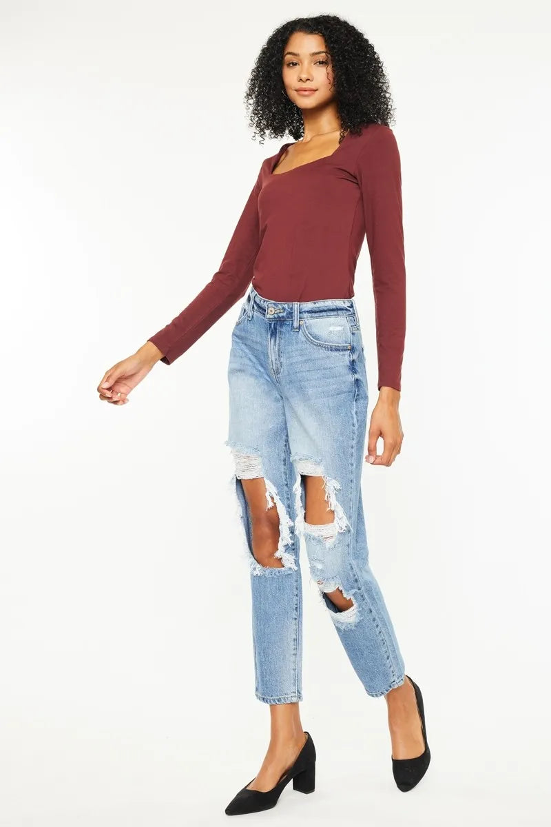 Kancan High Rise Distressed Boyfriend Jeans OutfitFlow