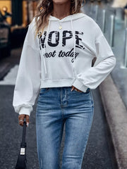 Letter Graphic Long Sleeve Drawstring Hoodie OutfitFlow