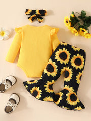 Children's Ruffled Ribbed Top and Sunflower Pants Set Trendsi
