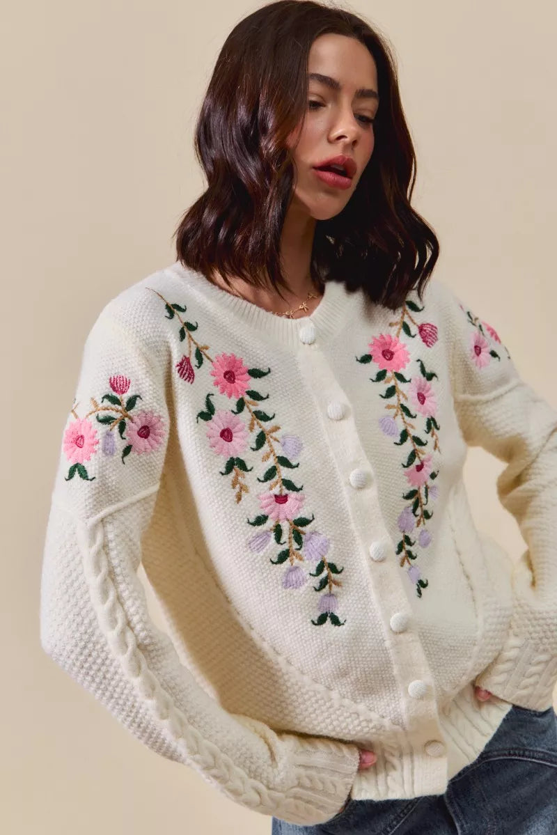 SO ME Floral Embroidered Coquette Sweater Cardigan OutfitFlow