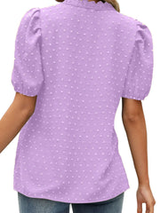 Puff Sleeve Swiss Dot Lace Trim Blouse OutfitFlow