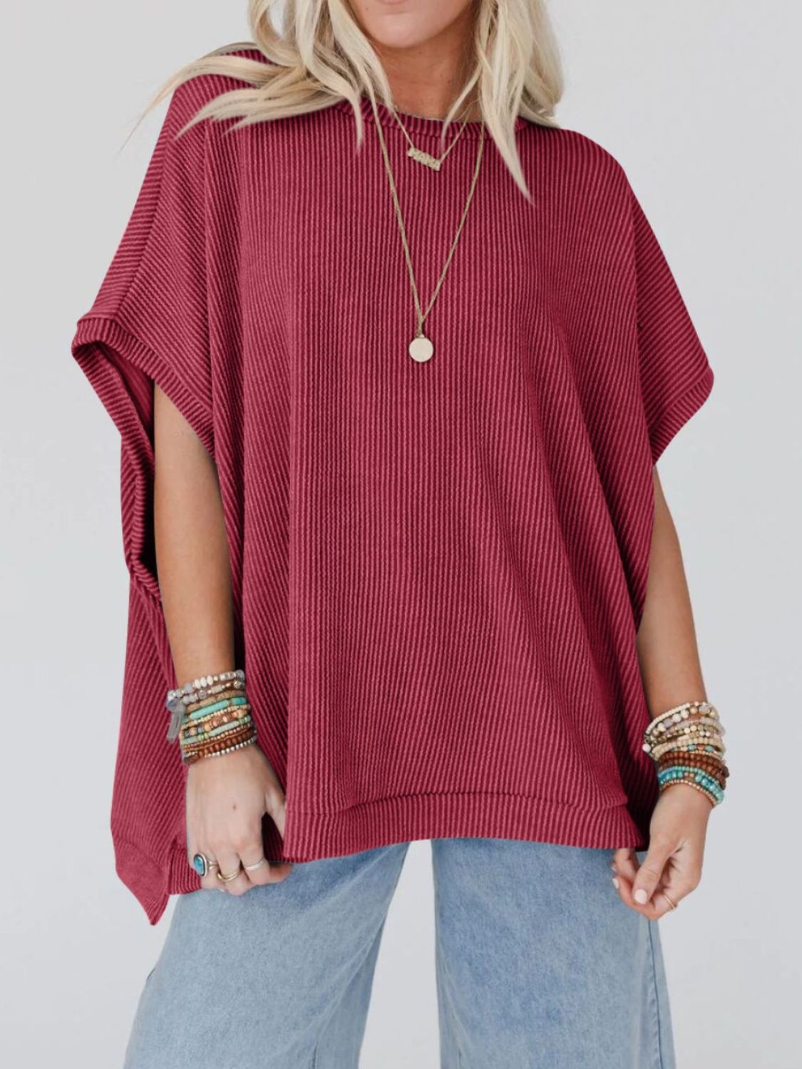 Outfit Flow - Lovelet Texture Round Neck Short Sleeve T-Shirt