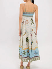 Ocean Print Spaghetti Strap Midi Dress OutfitFlow