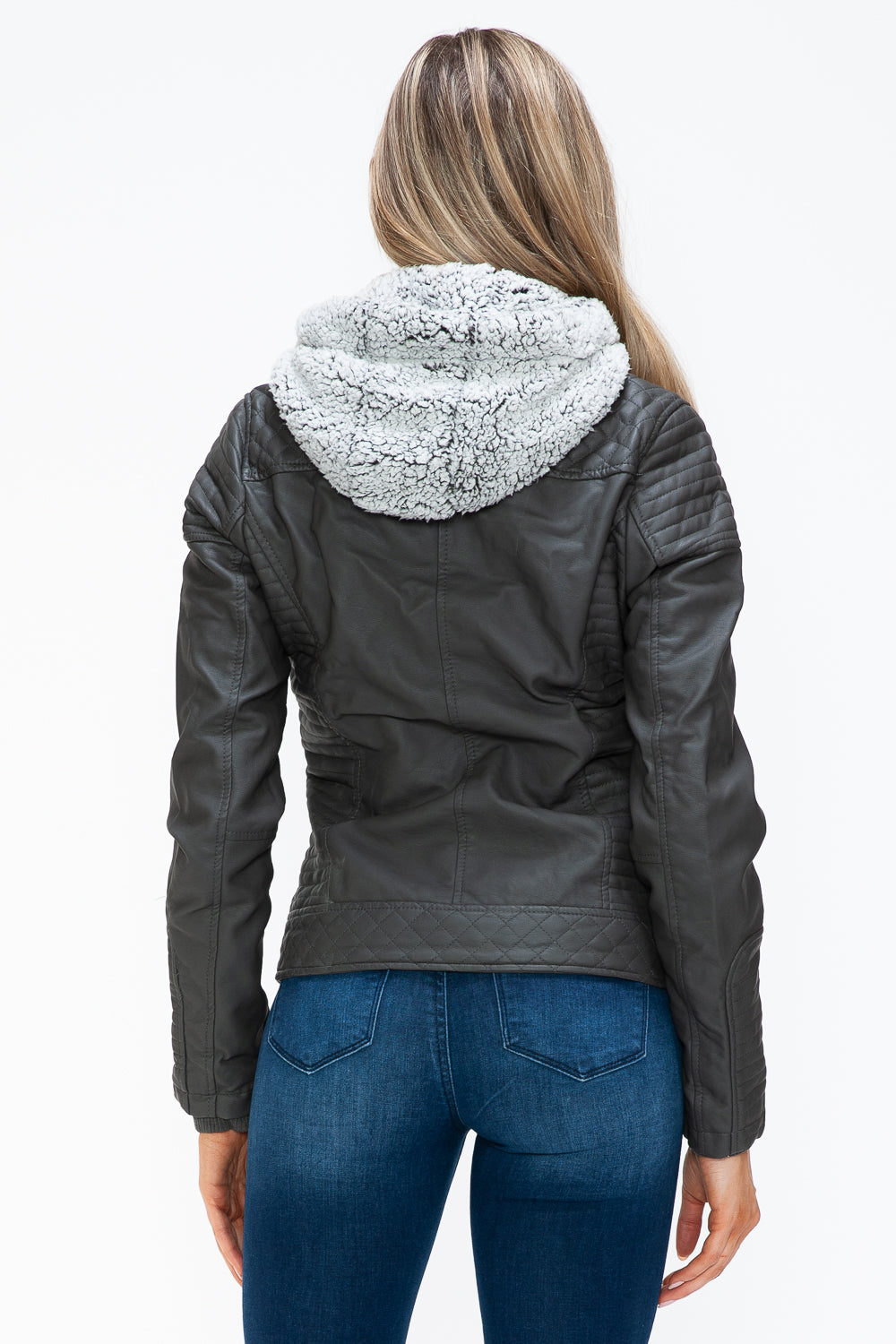 Outfit Flow - YMI Faux Layered Double-Zipper Jacket with Fuzzy Hood