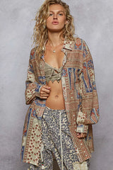 POL Printed Button Down Balloon Sleeve Shirt OutfitFlow