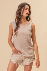 BiBi Textured Sweather Knit Twist Back Sleeveless Top OutfitFlow