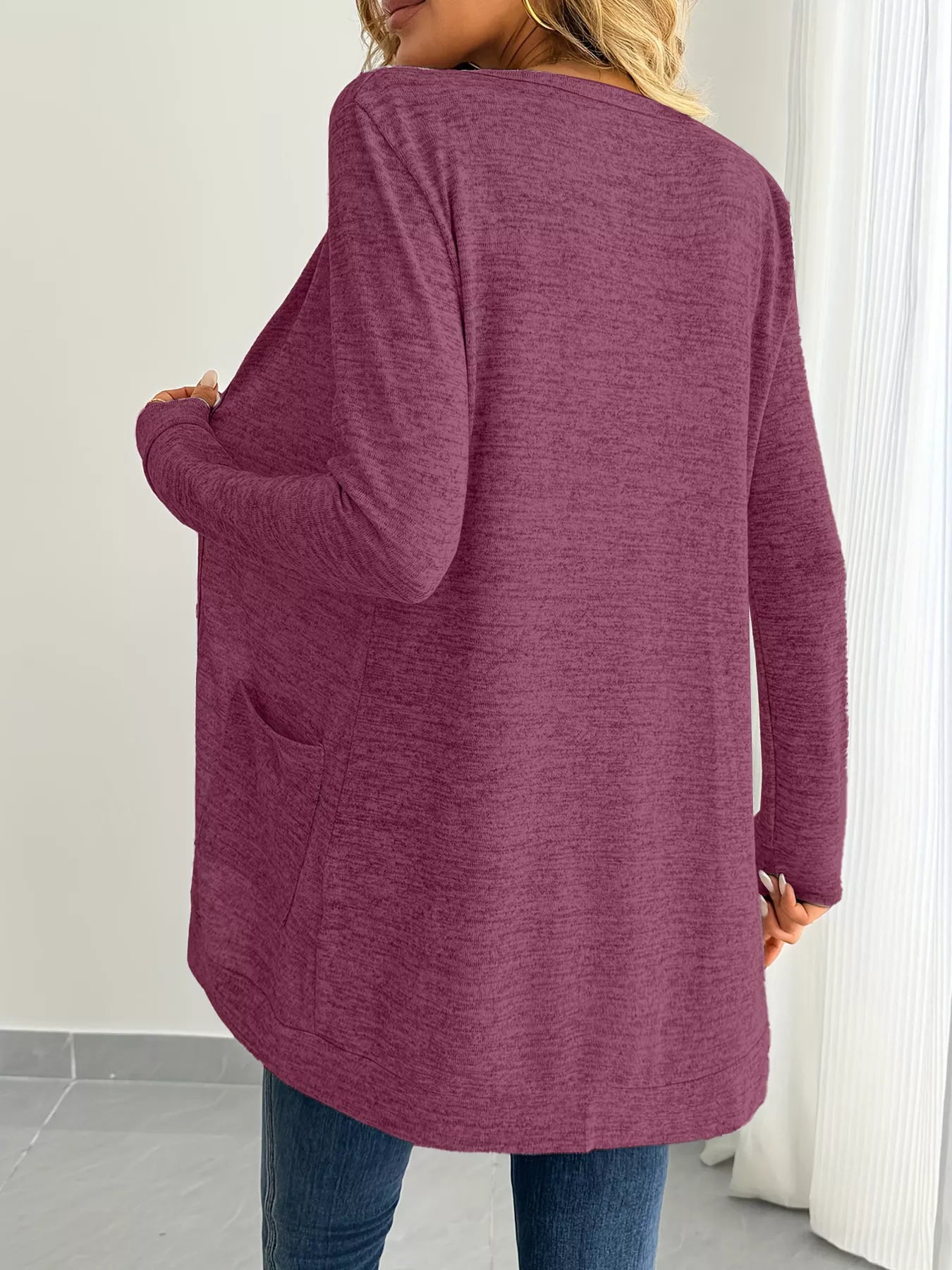 Open Front Longline Cardigan with Side Pockets OutfitFlow